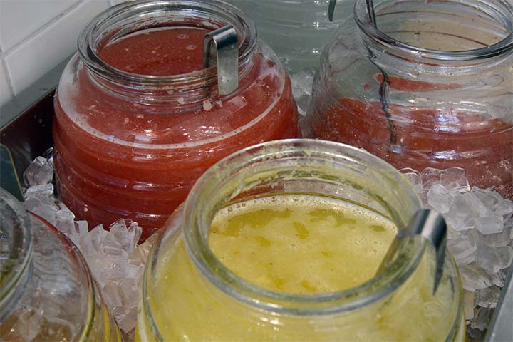 Juices made fresh, sandia, pineapple and hibiscus